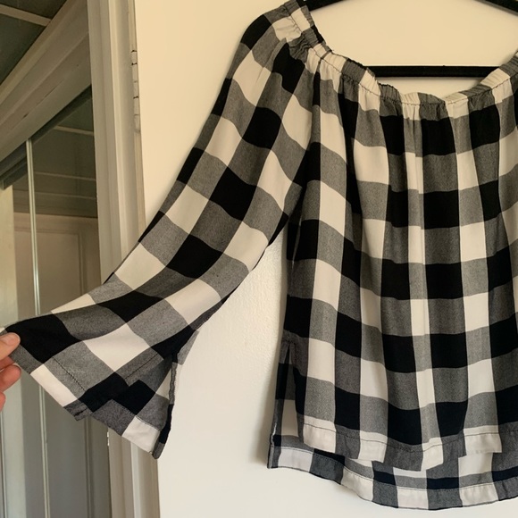 Cloth & Stone Black/White Plaid Off Shoulder Top - Picture 3 of 6